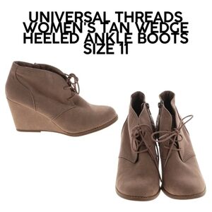 UNIVERSAL THREADS WOMEN'S TAN WEDGE HEELED ANKLE BOOTS SIZE 11